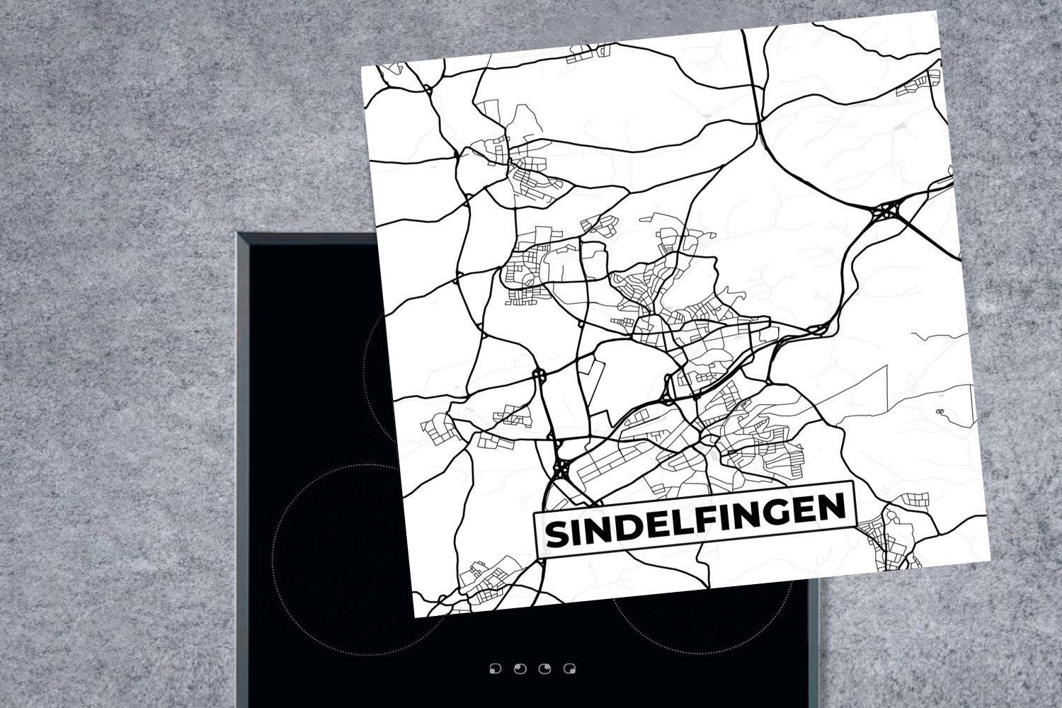 MuchoWow Herdblende-/Abdeckplatte Sindelfingen - tlg), (1 für Vinyl, Stadtplan, 78x78 - Karte Ceranfeldabdeckung, Arbeitsplatte küche cm