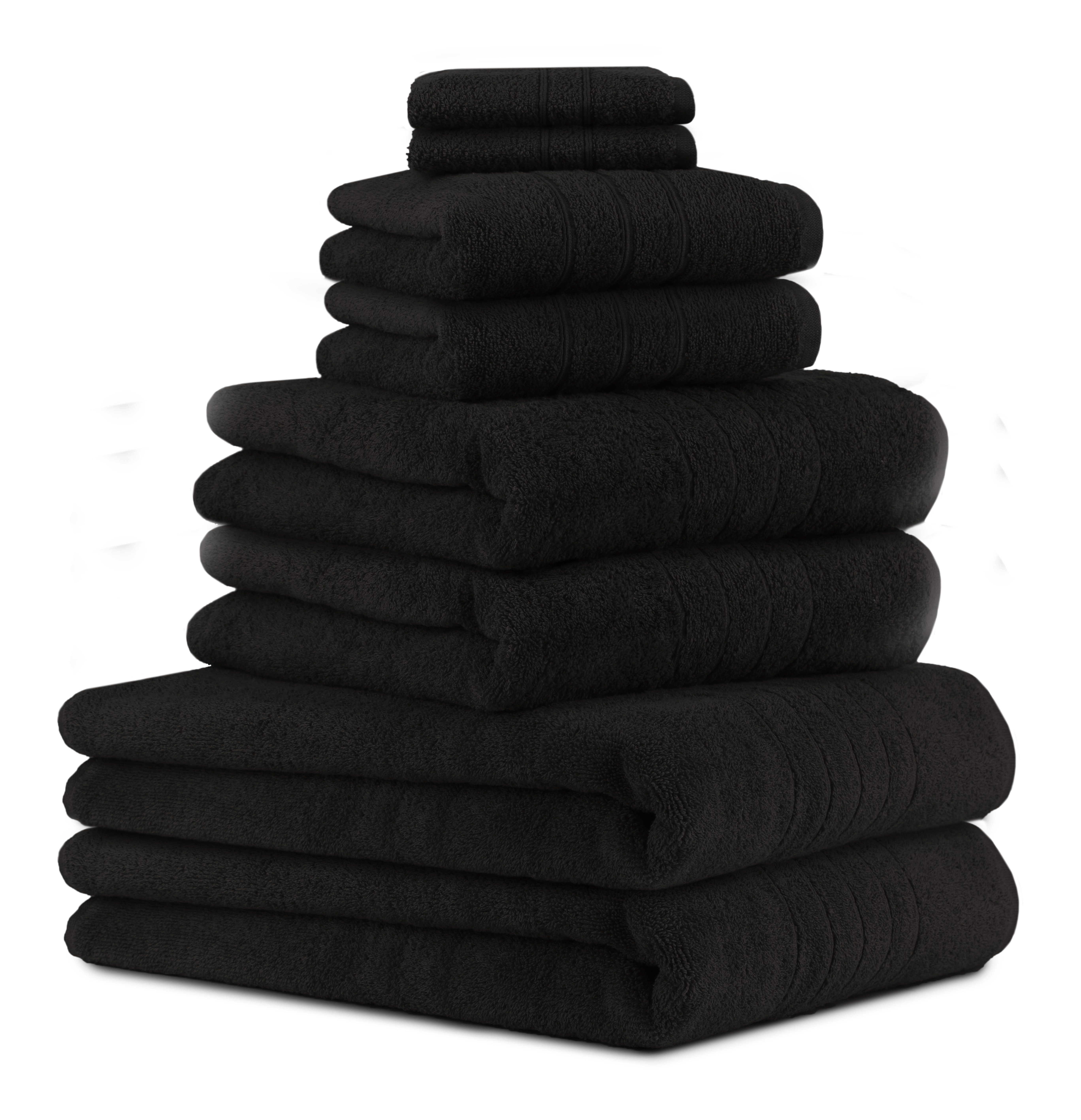 Betz Handtuch Set 8-TLG Handtuch-Set Deluxe 100% Baumwolle 2 Badetücher 2 Duschtücher 2 Handtücher 2 Seiftücher, 100% Baumwolle, (8-tlg) schwarz