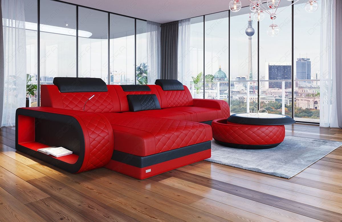 Sofa Dreams Ecksofa Ledersofa Berlin L Form Mini Couch mit LED, Designersofa, Sofa aus Eigenproduktion