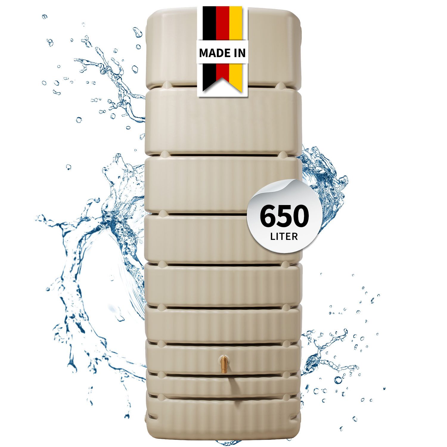 4rain Regentonne SLIM Wandtank 650 Liter sandbeige, 650 l