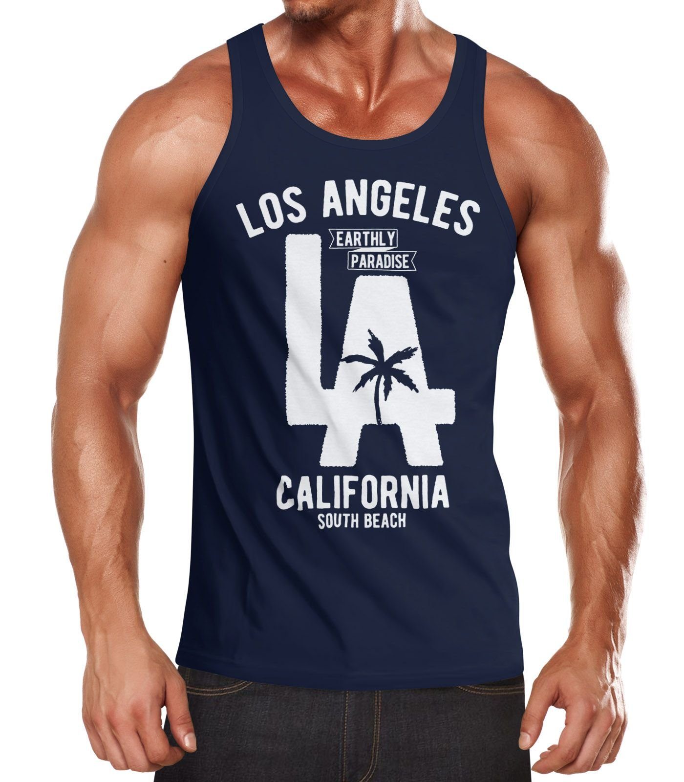 Neverless Tanktop Herren Tank Top Los Angeles California LA Palme mit Print