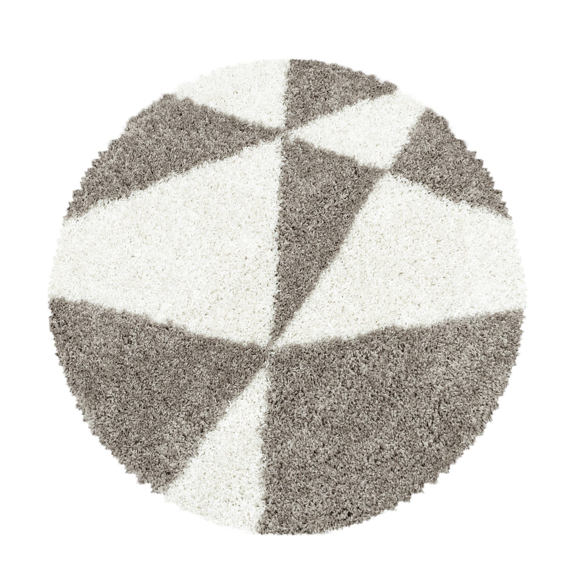 Hochflor-Teppich Geometrisch Teppich Carpetsale24, Beige Teppich Geometrisch Design, Rund, Design mm, 30 Wohnzimmer Runder Shaggy Höhe