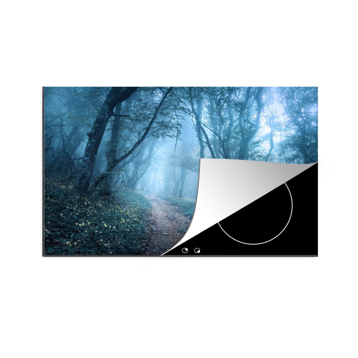 MuchoWow Herdblende-/Abdeckplatte Bäume - Natur - Nebel, Vinyl, (1 tlg), 80x52 cm, Induktionskochfeld Schutz für die küche, Ceranfeldabdeckung