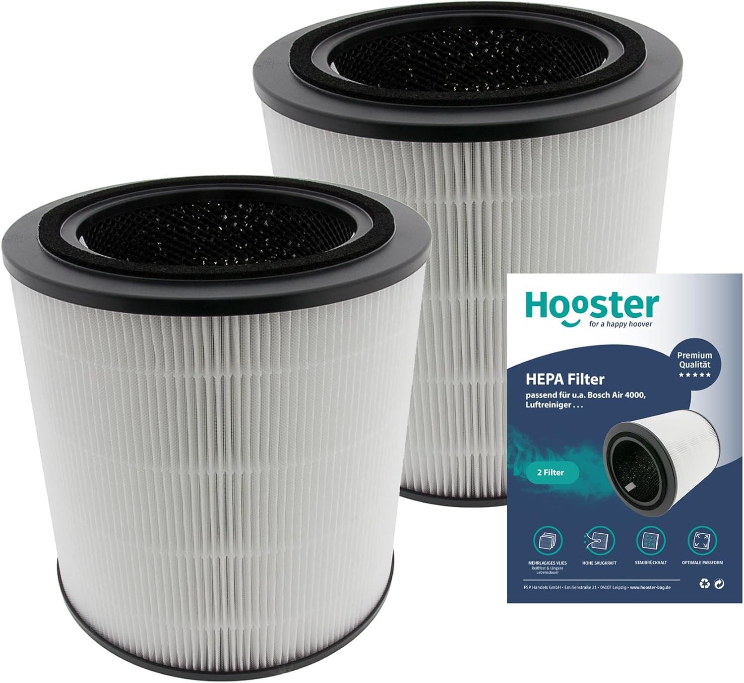 Hooster Luftfilter 2er Set Filter kompatibel mit Bosch Air 4000 Luftreiniger, 3in1 HEPA/Aktivkohle Filter für eine optimale Luftreinigung