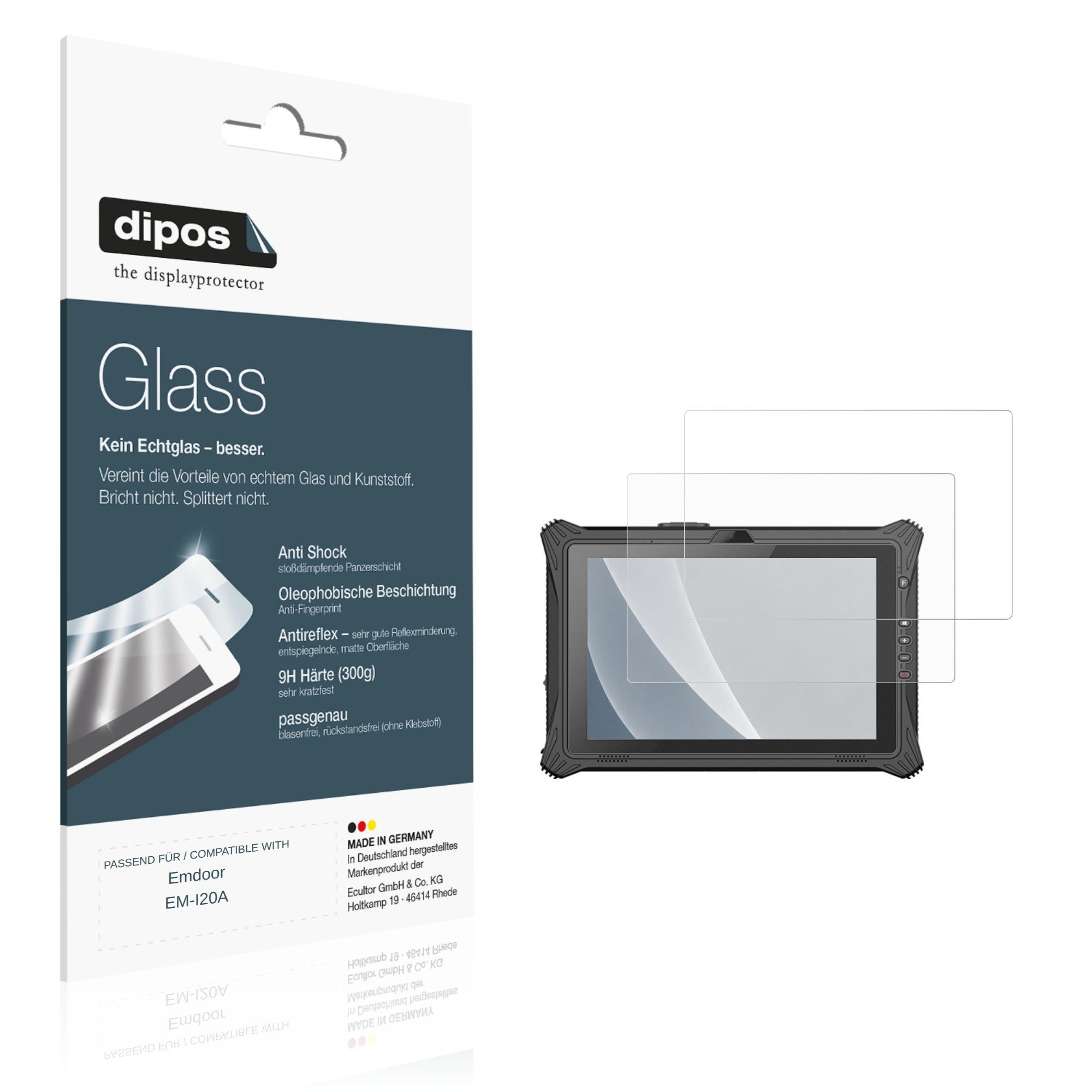 dipos Displayschutzfolie Schutzfolie für Emdoor EM-I20A, 2 Stück, Displayschutz Schutz Folie Made in Germany