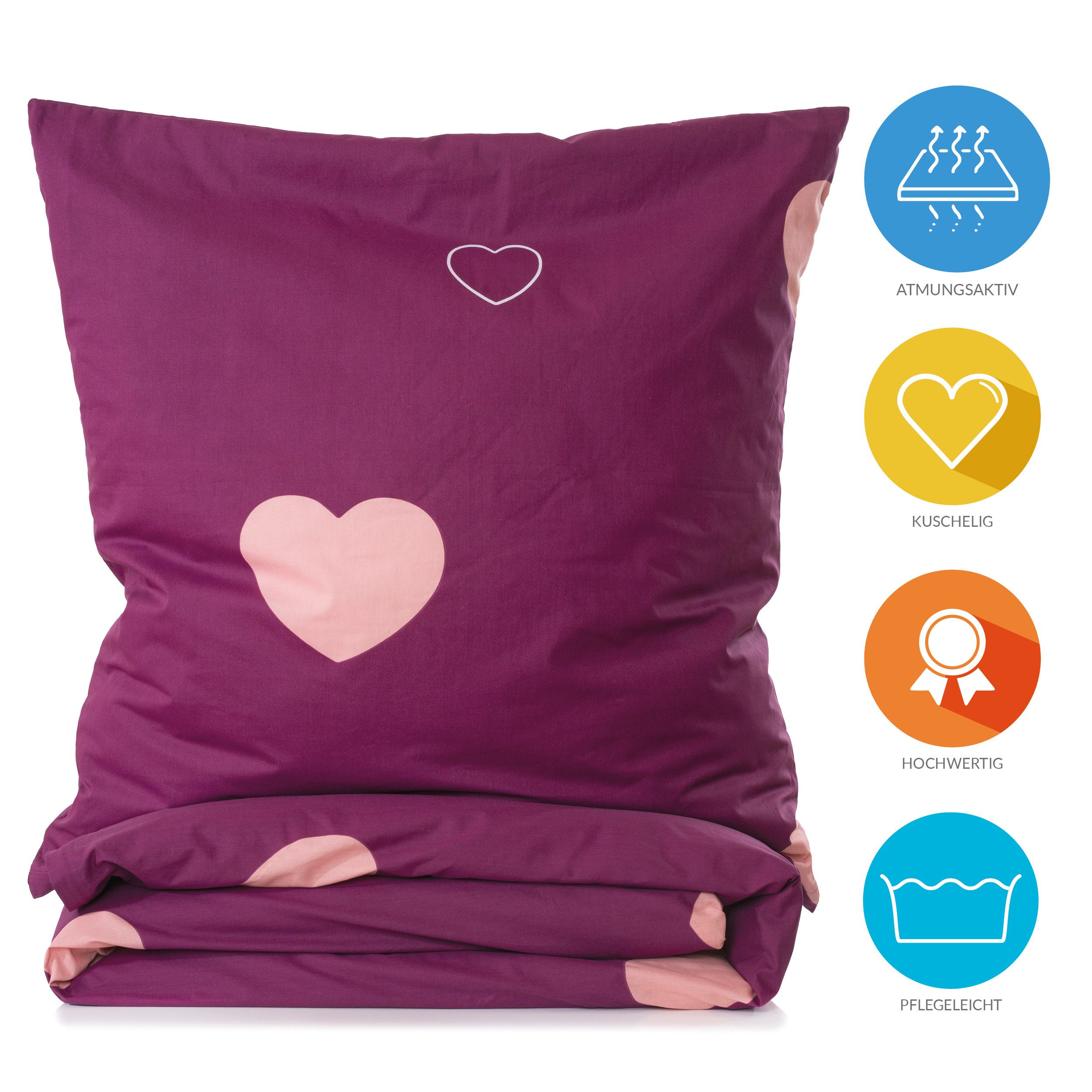 Lavea Kinderbettwäsche Bettwäsche Kinder Herzen Set, mit Reißverschluss, mit Herzmotiv, 100% Baumwolle, 2 teilig, weiche Bezüge für Bettdecke und Kopfkissen