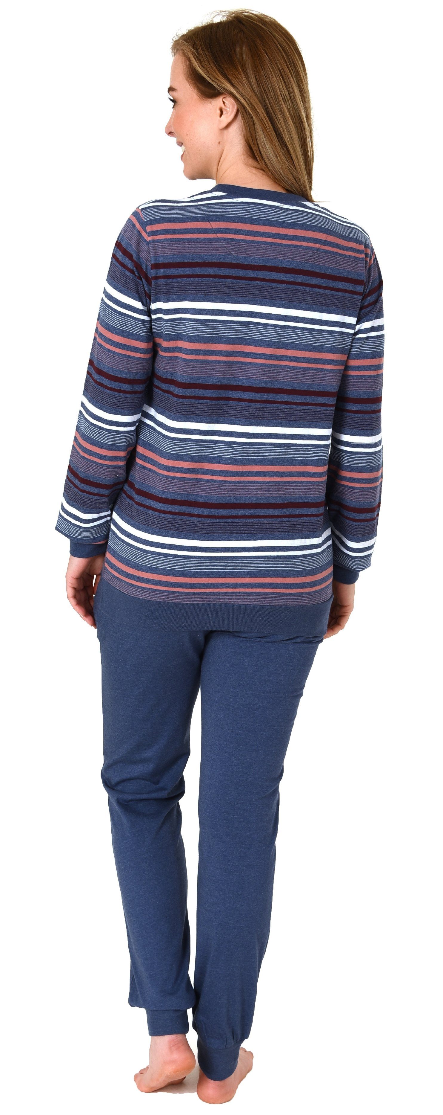 Normann Pyjama Damen Frottee Pyjama mit Bündchen in tollem Streifendesign