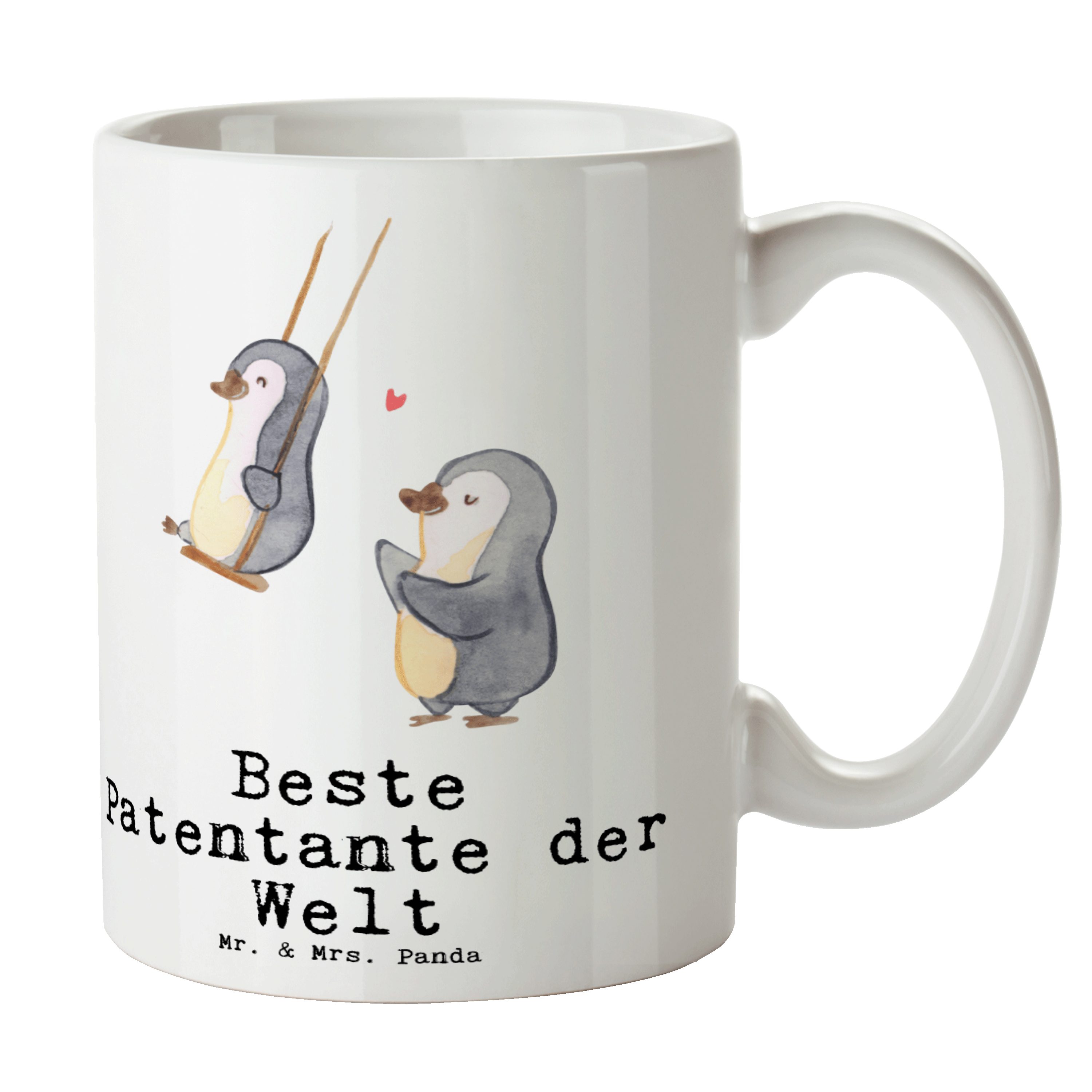 Mr. & Mrs. Panda Tasse Pinguin Beste Patentante der Welt - Weiß - Geschenk, Dankeschön, Becher, Paten Tante, Kaffeetasse, Taufpartner, Büro, Mitbringsel, Tee, Kaffeebecher, Keramik