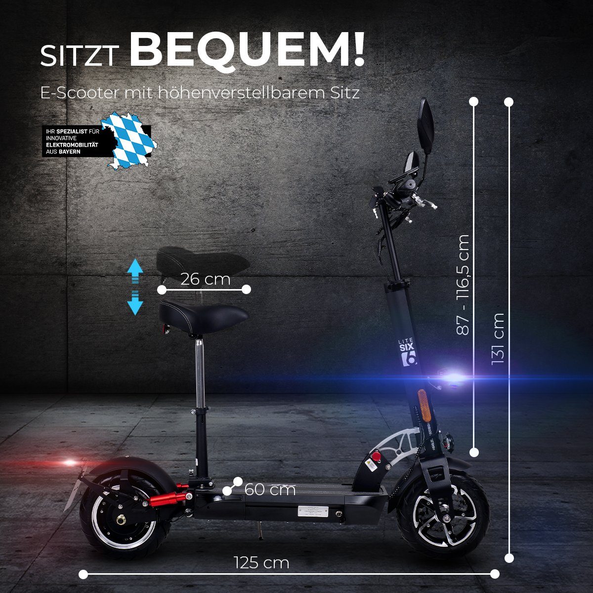 E-Scooter (1 Reichweite - Lite km 1000,00 W, - Roller mit Sitz Straßenzulassung Lithium-Ionen zu bis eFlux Scooter klappbar, 40,00 Six 45 - km/h, Elektro Akku tlg),