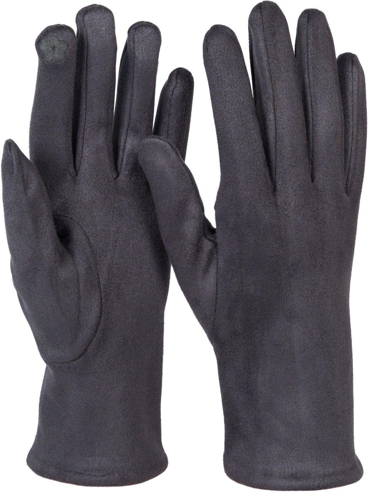 styleBREAKER Fleecehandschuhe Einfarbige Touchscreen Handschuhe Ziernähte Dunkelgrau