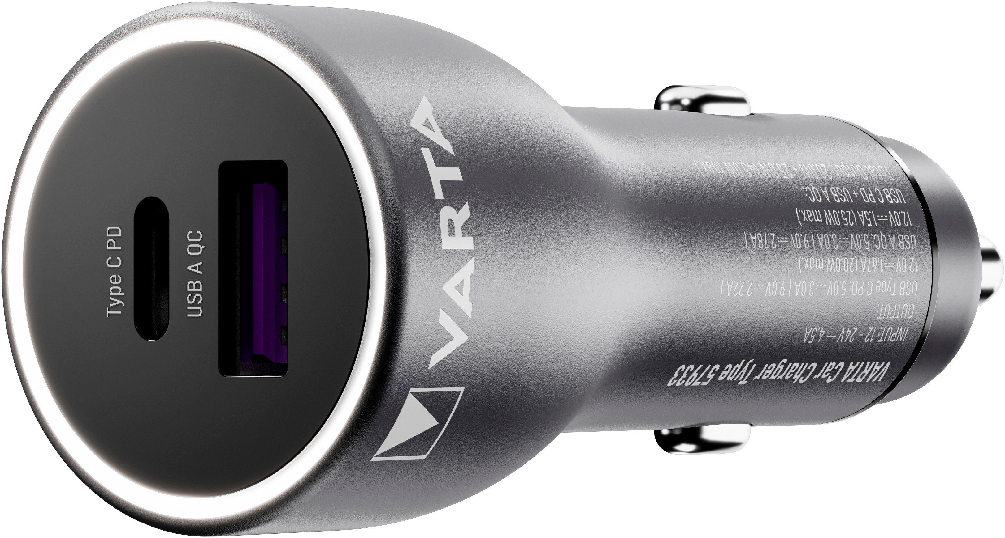 VARTA 45 Watt Output 1x USB-A / 1x USB-C PD Autobatterie-Ladegerät
