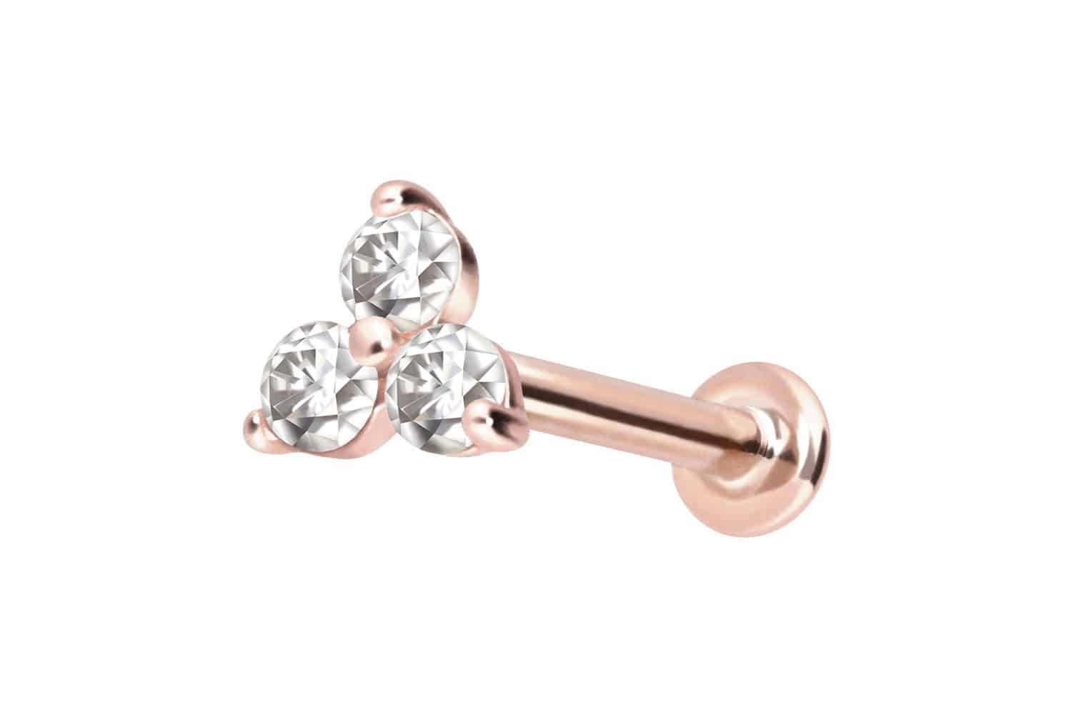 Piercing-Set 14 Karat Gold Labret mit Innengewinde MOISSANIT-BLUME