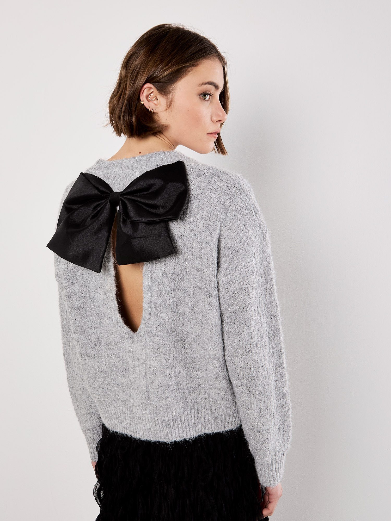 Apricot Rundhalspullover Strickpullover mit Schleife am günstig online kaufen