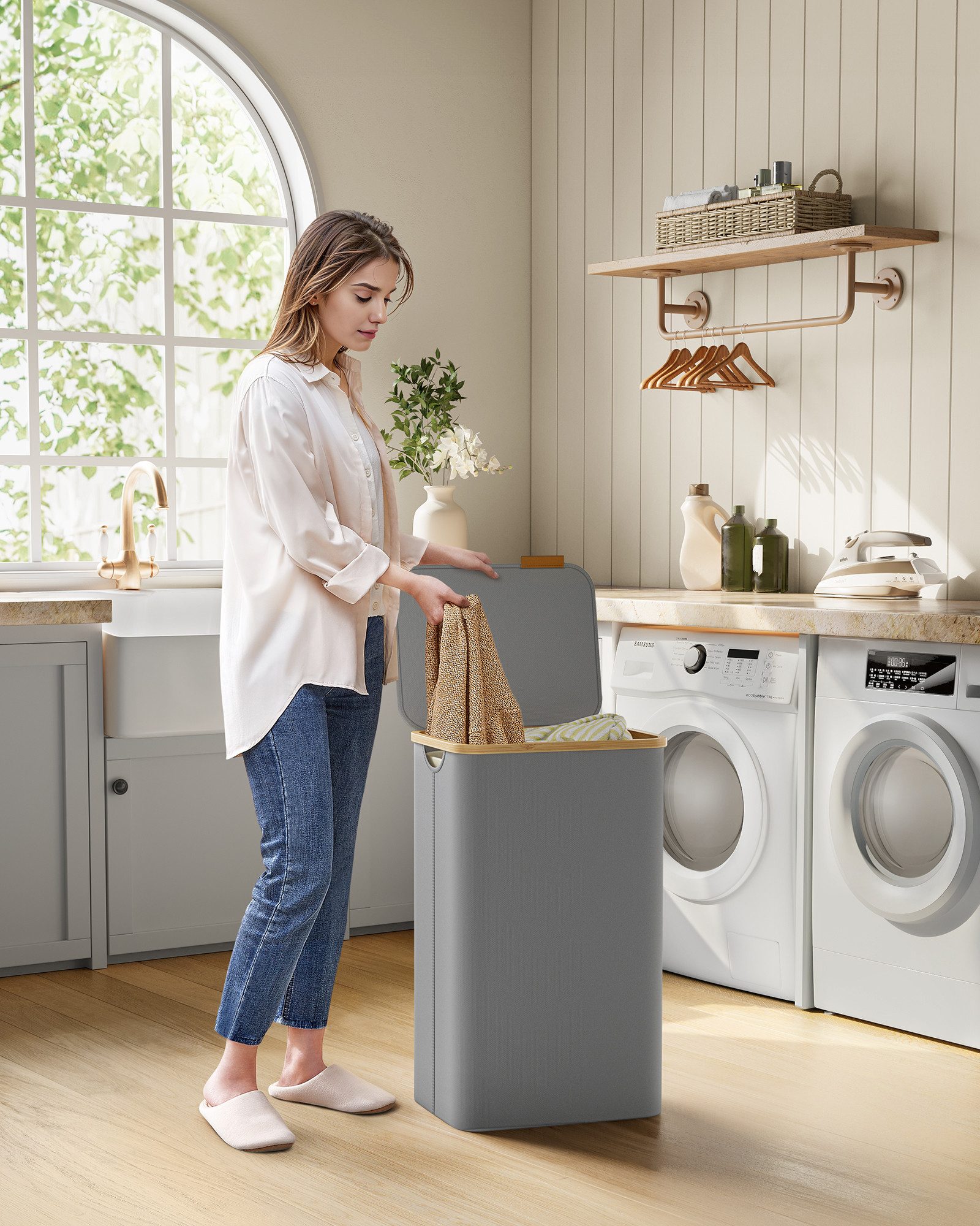 SONGMICS Wäschekorb, mit Deckel, 90 L, günstig online kaufen