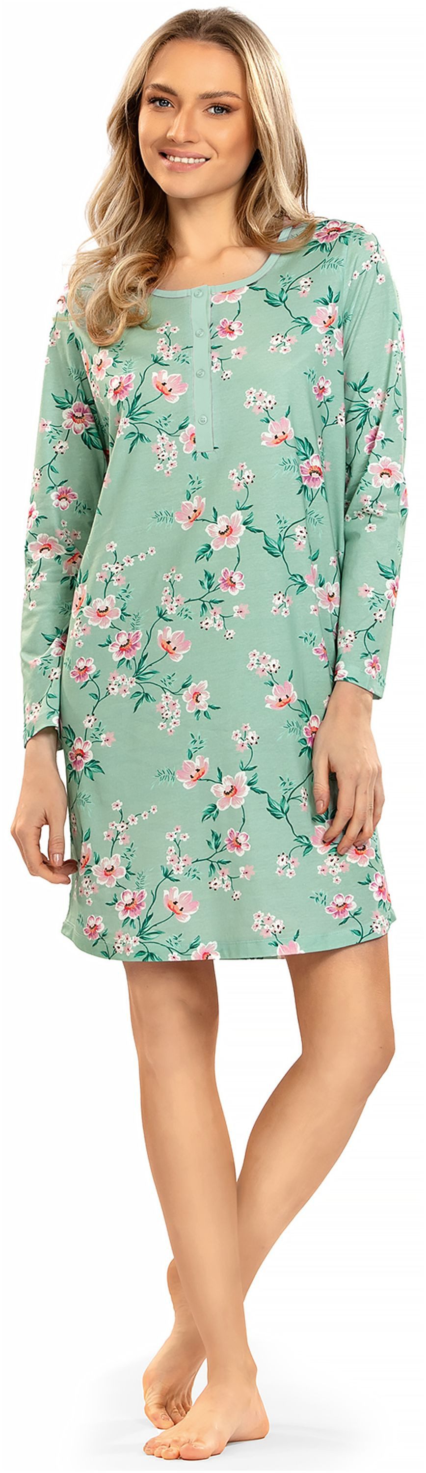 Ascafa Nachthemd Soft Leafes (Set, 1-tlg., 1-teilig) Damen Sleepshirt ca.95cm Baumwolle geknöpft Blumendruck
