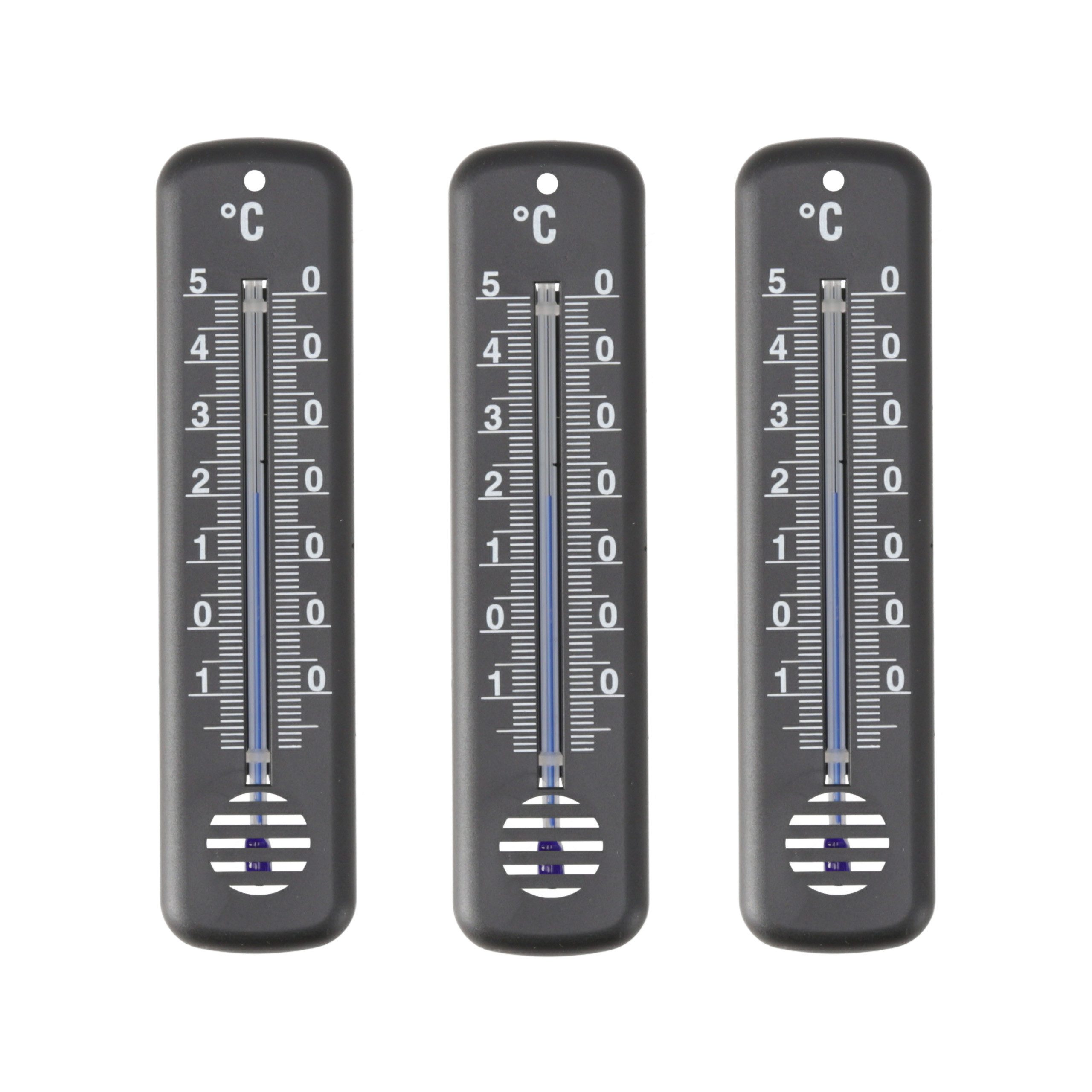 Lantelme Raumthermometer 3 Stück Set Innenthermometer Analog Thermometer Kunststoff Schwarz, Deutsche Herstellung, Temperatur -18 bis 50°C Länge 14cm