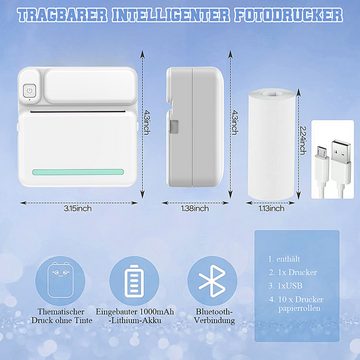 Cbei Thermodrucker Kompatibel für iOS Android Bluetooth Etikettendrucker Etikettendrucker, (Bluetooth-Verbindung, WLAN (Wi-Fi), Blauer Mini-Drucker, mit 5 Druckpapier 5 selbstklebendes Thermopapier,3 Farbdruckpapier)