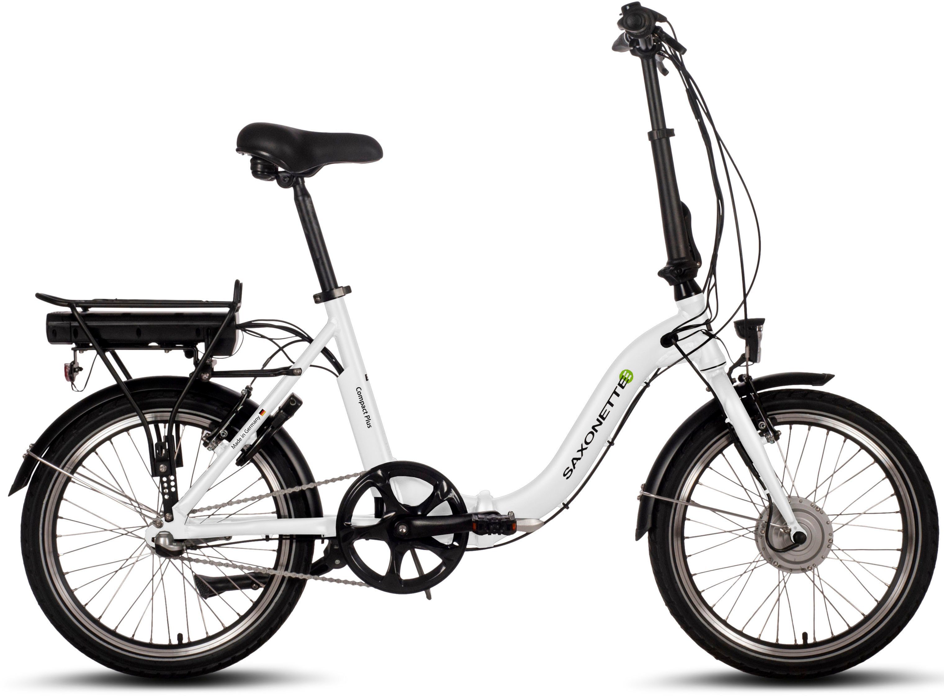 SAXONETTE E-Bike SAXONETTE Compact Plus, 3 Gang, Nabenschaltung, Frontmotor, 374 Wh Akku, Pedelec, Elektrofahrrad für Damen u. Herren, Faltrad