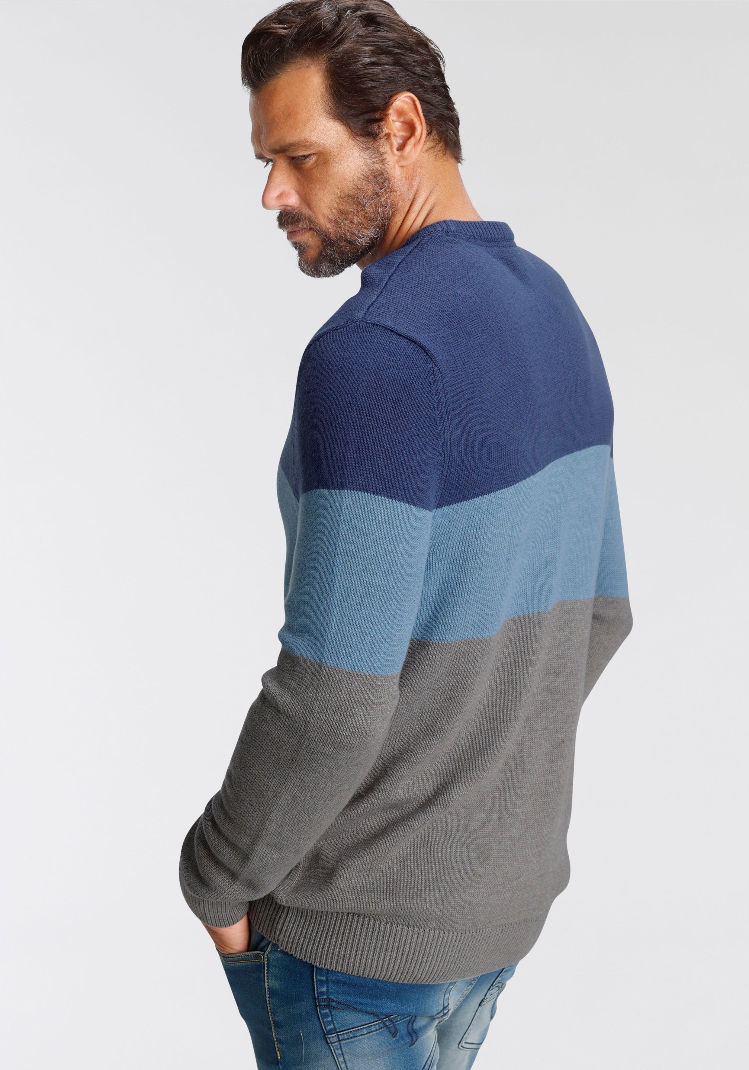 Man's World Rundhalspullover Bis Größe 5 XL mit Blockstreifen günstig online kaufen