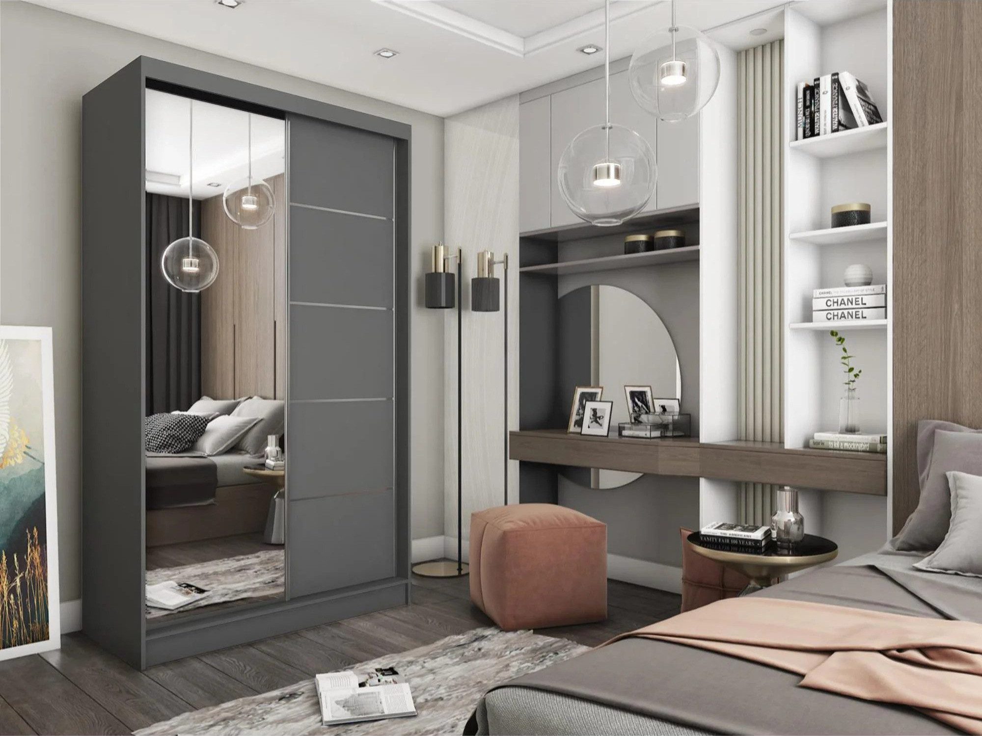 Beautysofa Schiebetürenschrank MARIKA II mit Schubladen, Spiegeln und Kleiderstange