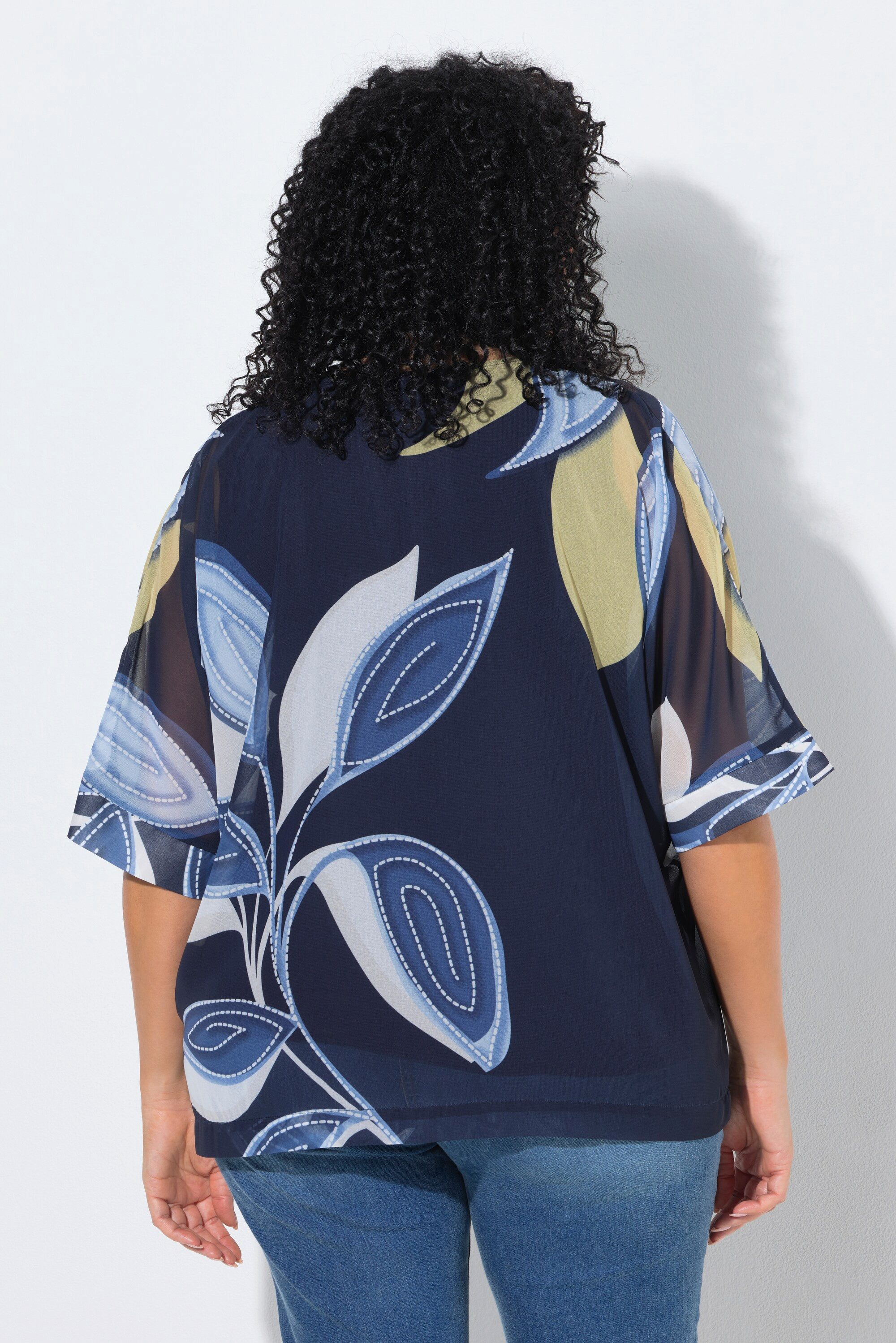 Ulla Popken Tunika Chiffon-Tunika doppellagig V-Ausschnitt 3/4-Arm