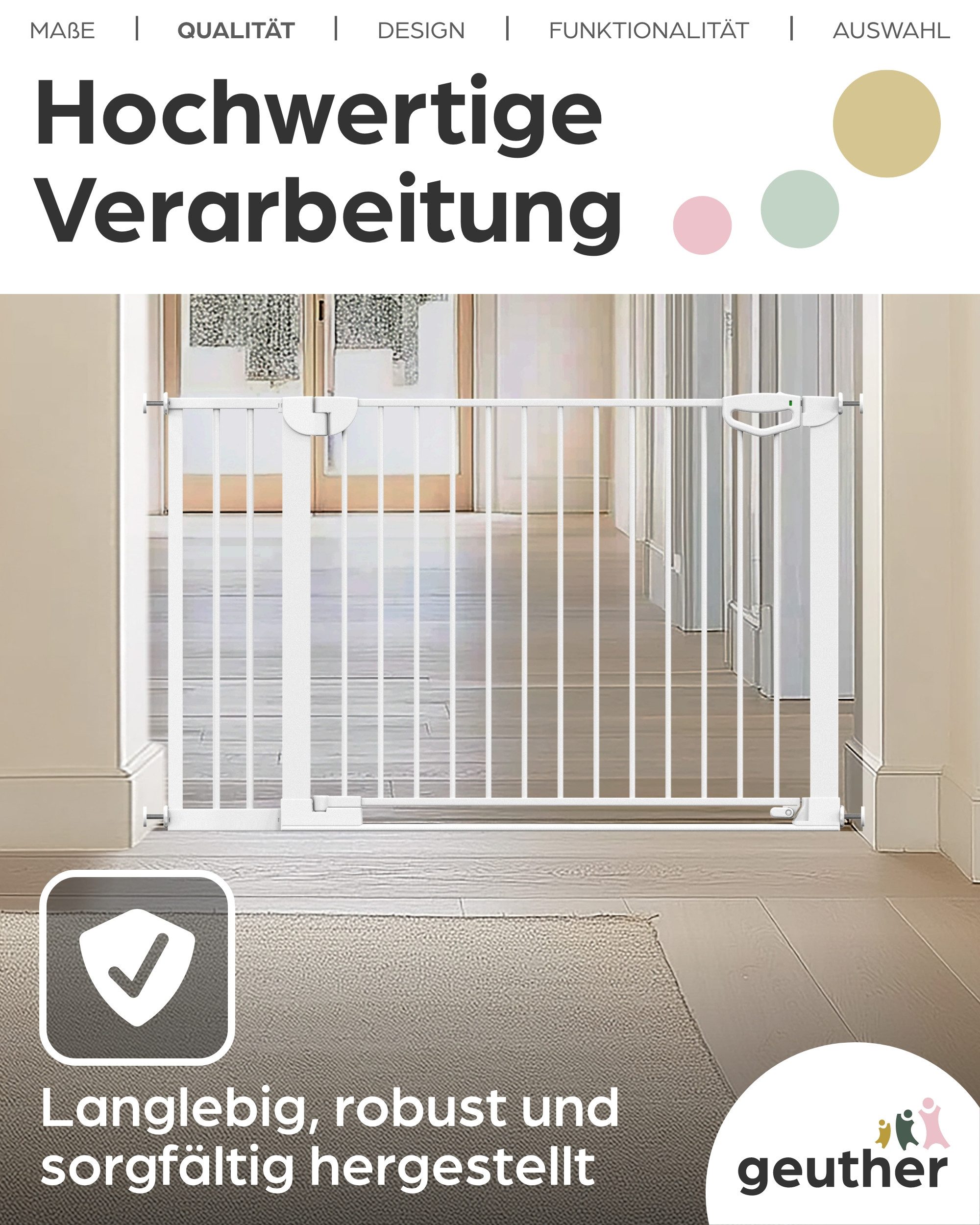 Geuther Türschutzgitter Easylock Flatstep 69-125 cm weiß, auch als Treppenschutzgitter verwendbar