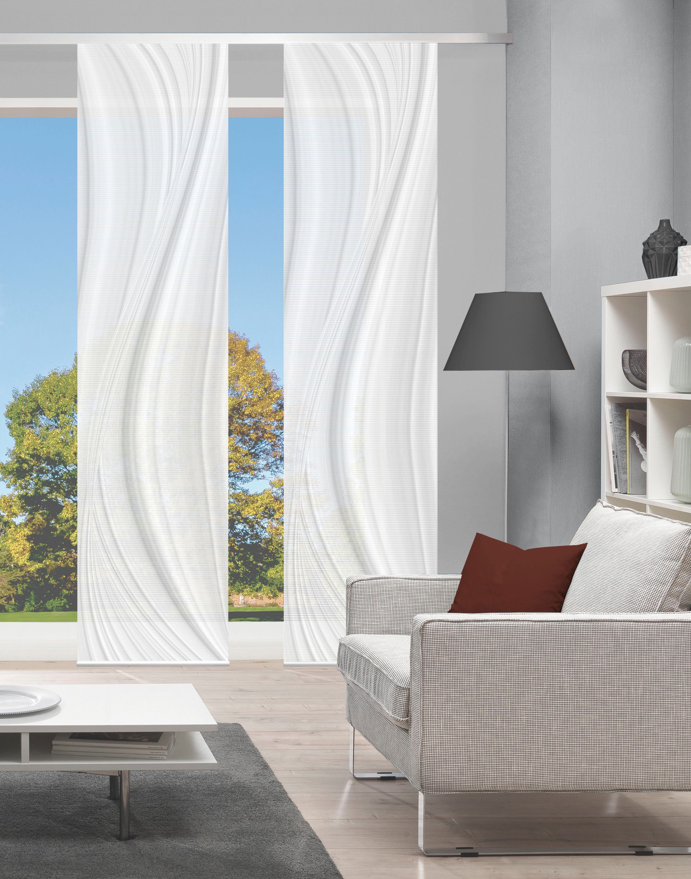 Vision S Schiebegardine LAURINA 2er SET (2 St), Paneelwagen, halbtransparent, Schiebevorhang Digidruck 2er Set LAURINA