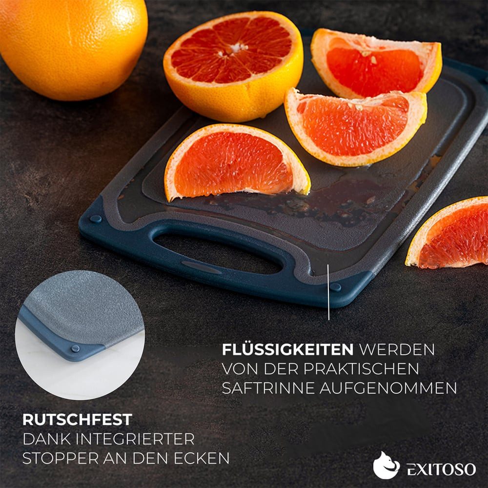 Exitoso Schneidebrett 4er-Set spülmaschinenfest mit Saftrille, Kunststoff, (4-St), Brotzeitbrett Frühstücksbrettchen Brot Obst Steak rutschfest