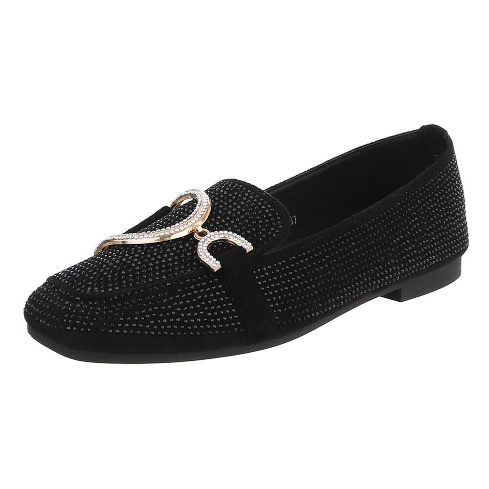 Ital-Design Elegante Loafers mit Schnalle für Damen - Bequem und stilvoll Slipper (91261603) Blockabsatz Mokassins in Schwarz