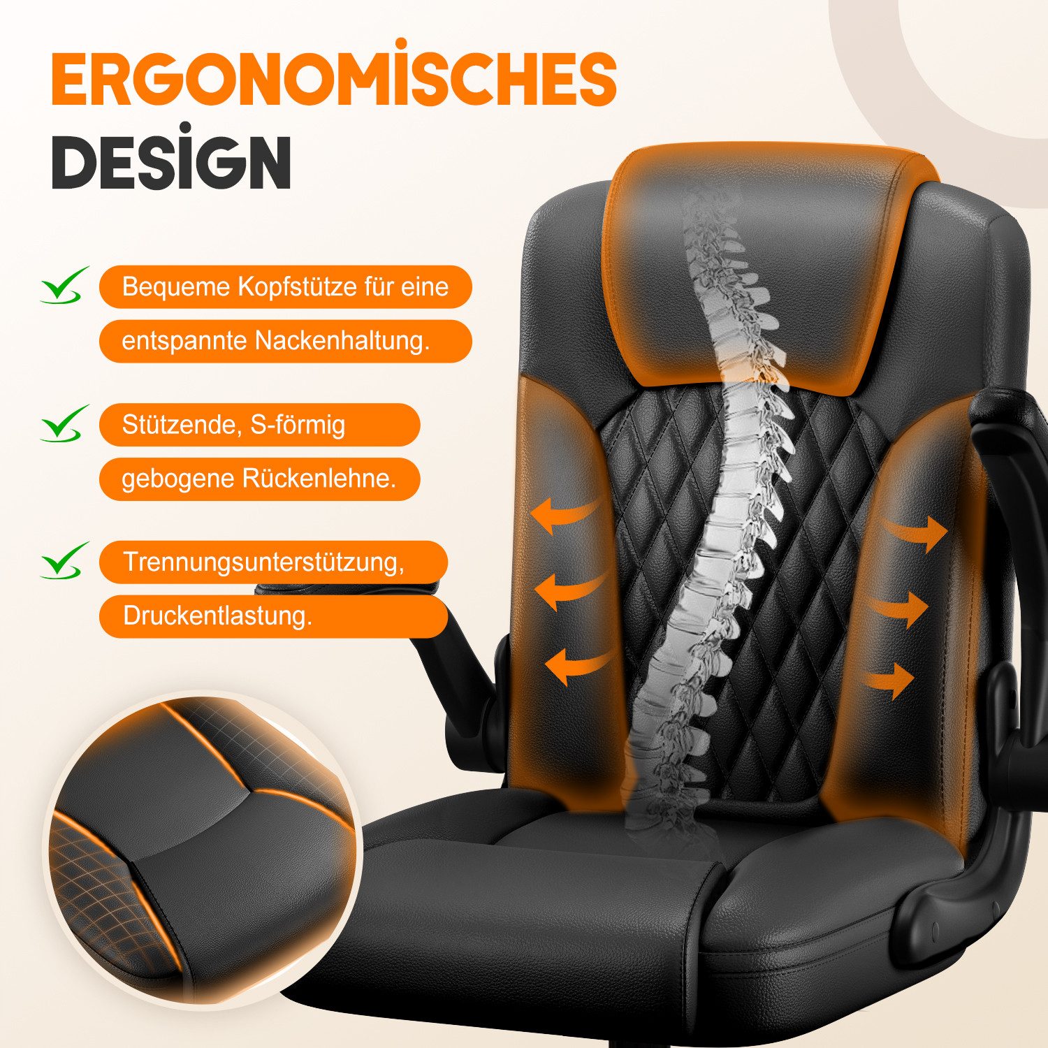 Homimaster Bürostuhl Ergonomisch, Kunstleder Schreibtischstuhl 90° Klappbar günstig online kaufen