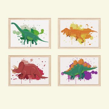 Tigerlino Poster Dinosaurier 4er Set Kinderzimmer Wandbilder Babyzimmer Dino Dekoration