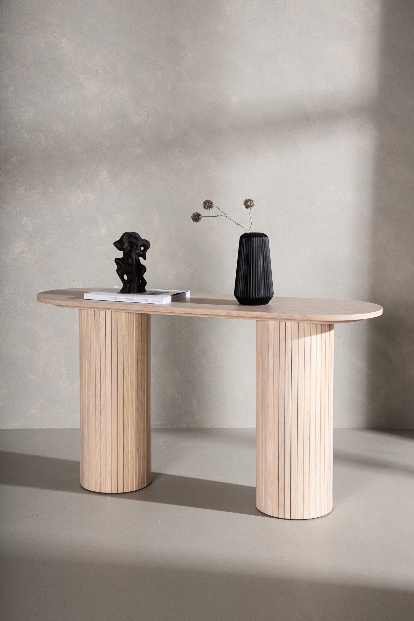 Venture Home Beistelltisch Bianca, ovaler Konsolentisch mit Holzfurnier-Optik, 130 × 40 cm, Ablagetisch, Furnier, oval, hoch, geräumig, edel