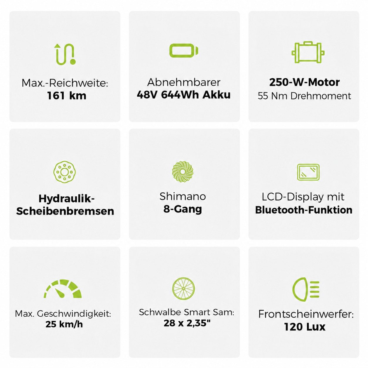 DERUIZ E-Bike Trekkingrad 28 Zoll, SUV, 644Wh, 161km, Bluetooth+App, Cityrad, bis zu 170kg, 8 Gang SHIMANO Acera RD-M360 SGS Schaltwerk, Kettenschaltung, Heckmotor, 644 Wh, (Drehmoment- und Kadenzsensor, Tiefeinsteiger, hydr. Scheibenbremsen), Lockout-Federgabel, 120 Lux Licht, Elektrofahrrad für Damen Herren