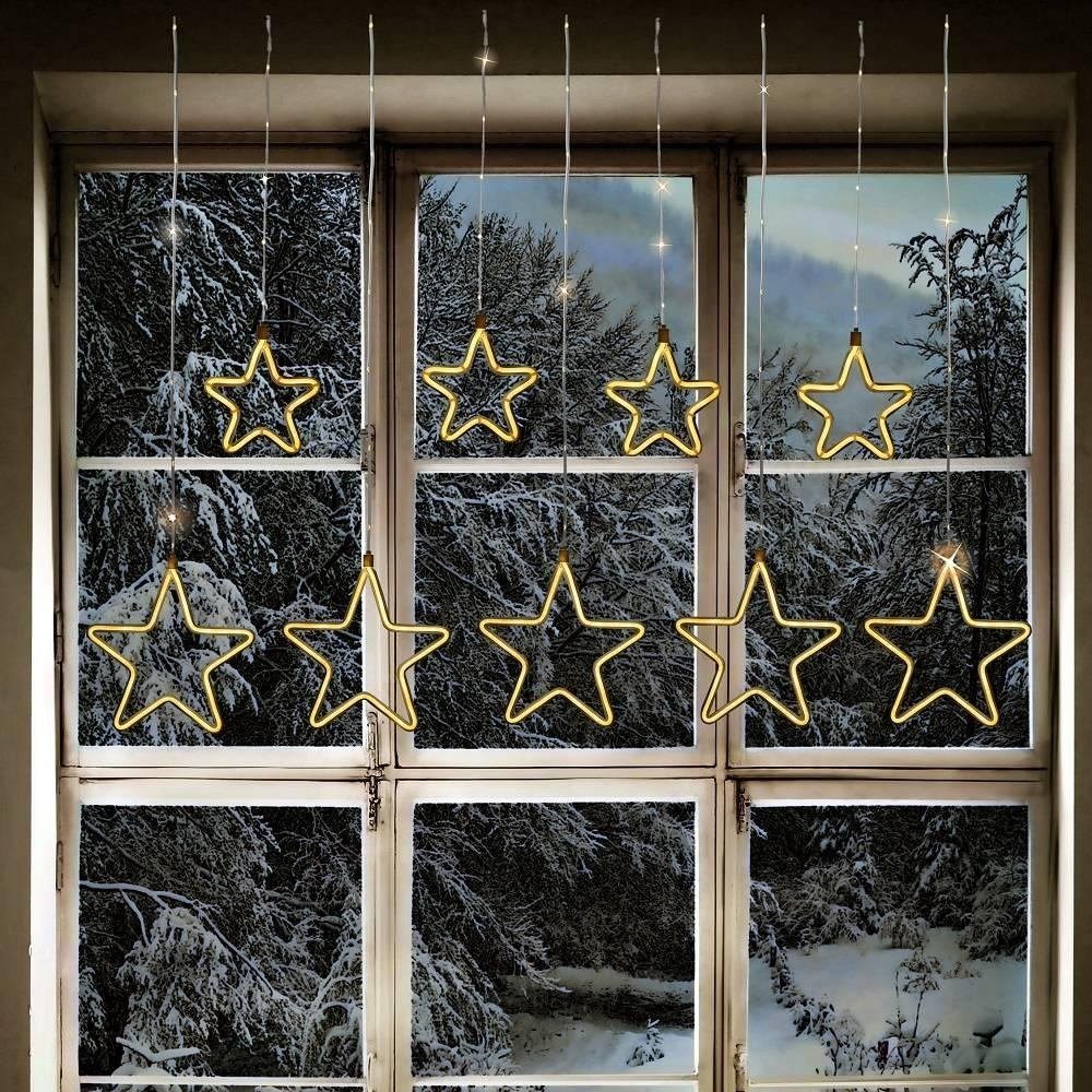 FHS LED-Lichtervorhang 35079 LED Lichtervorhang 4 Kleine 5 große Sterne