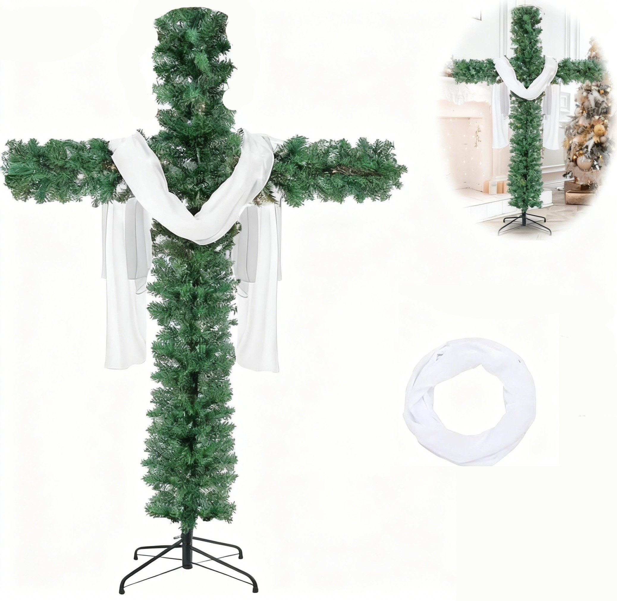 Coonoor Künstlicher Weihnachtsbaum Faltbares Weihnachtskreuz für Außenbereich - ohne Beleuchtung