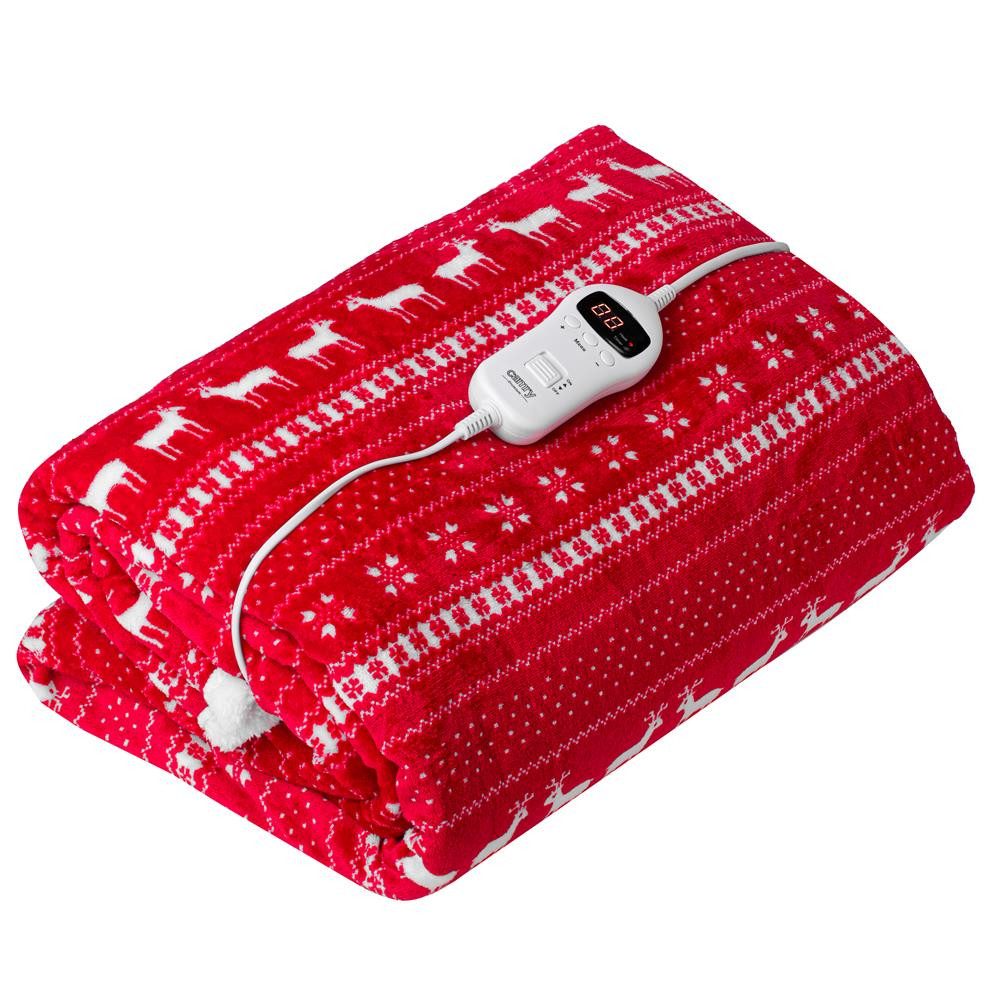 Camry Heizdecke CR 7441, Elektrische Wärmedecke mit Timer, Super Soft, 160x180 cm, rot, weiß