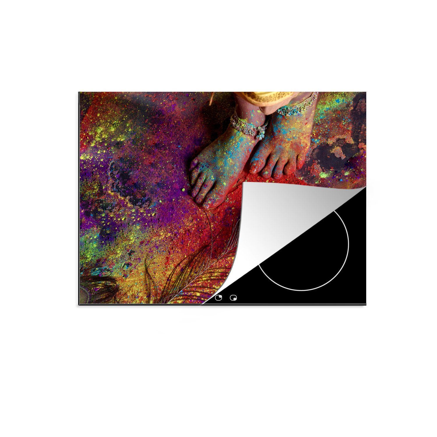 MuchoWow Herdblende-/Abdeckplatte Das Holi-Fest der Farben in Indien, Vinyl, (1 tlg), 70x52 cm, Mobile Arbeitsfläche nutzbar, Ceranfeldabdeckung