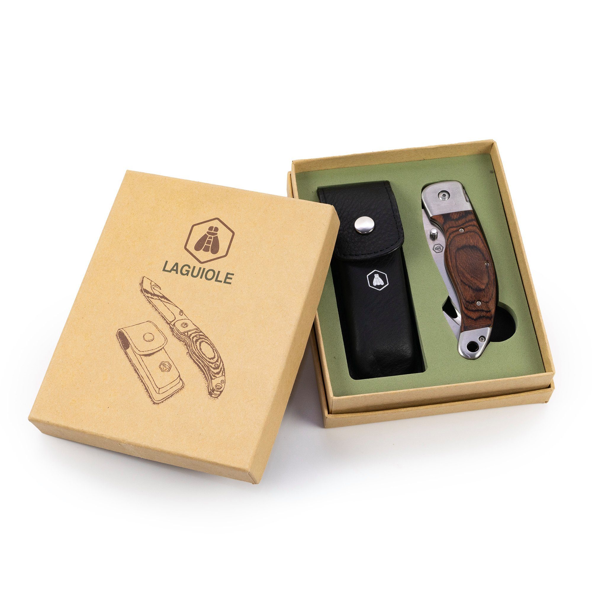 LAGUIOLE Universalmesser Jagdmesser mit Ledertasche, inklusive Geschenkbox