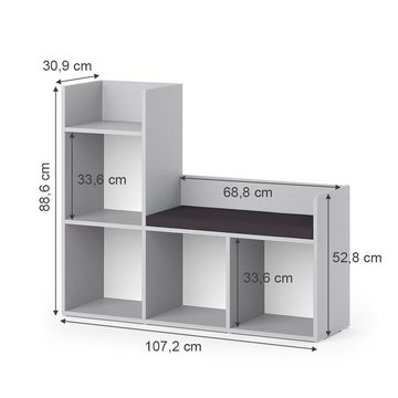 Vicco Sitzbank Bank-Regal Bücherregal LUIGI 107x89cm Hellgrau