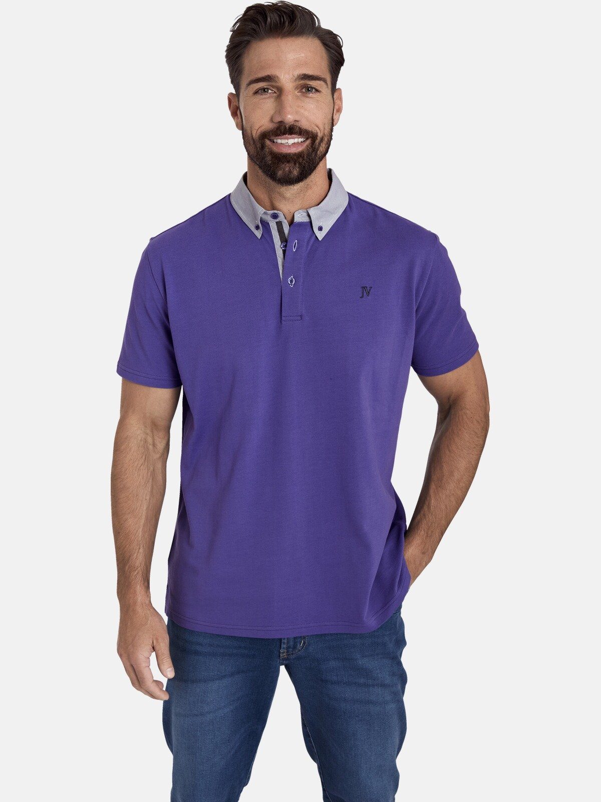 Poloshirt Vanderstorm mit Button-Down Jan lila Kragen NJAL