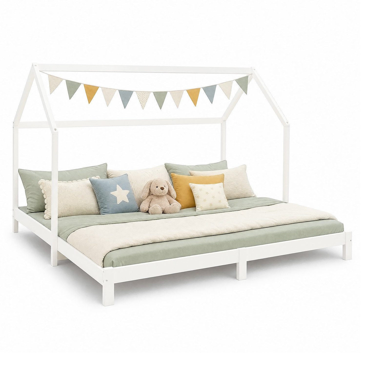 Homestyle4u Kinderbett Familienbett 90x200 187x200 mit / ohne Matratze Hausbett Montessori (Set, mit Lattenrost), ebene Liegefläche zum Kuscheln, Stillen und gemeinsamen Einschlafen