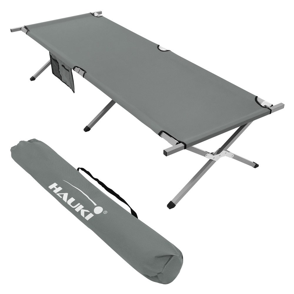Hauki Feldbett Campingbett klappbar mit Tragetasche Belastbarkeit bis 150 kg Gästebett 210x83x46 cm Grau XL Klappbett für Reisen Metallrohr