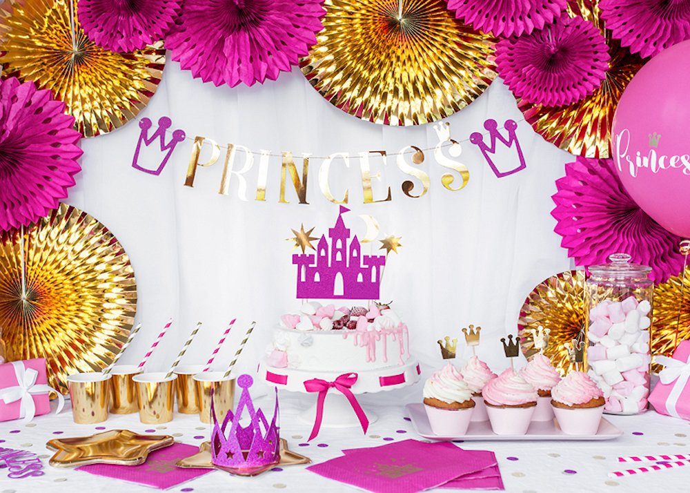Pink Princess 1 Banner, 90cm, Glitter, Stück Pompon partydeco
