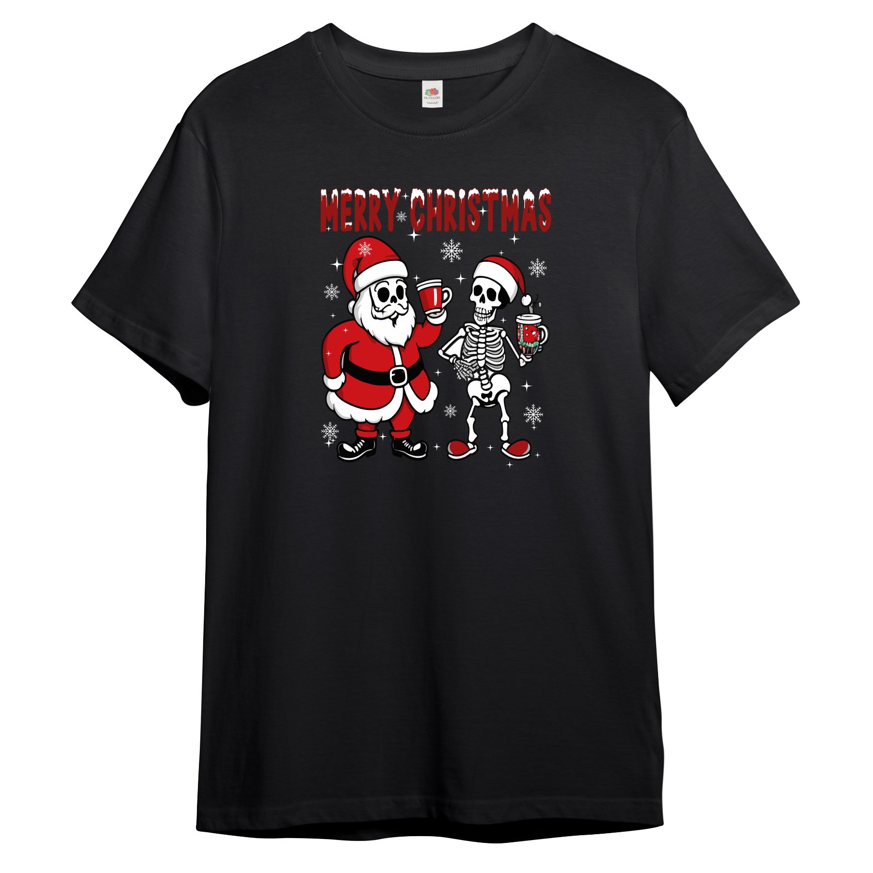 Print-Shirt Herren T-Shirt "Skelett mit Weihnachtsmann"