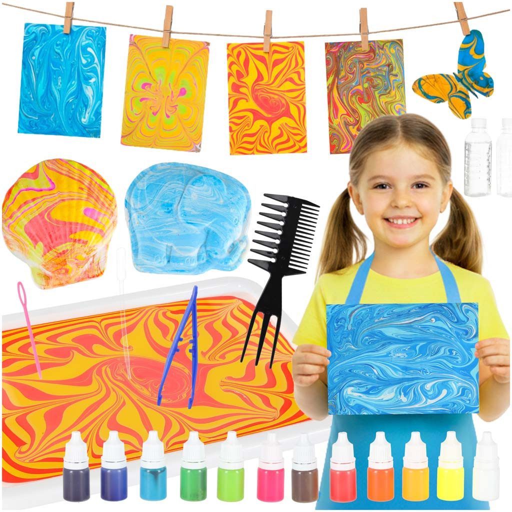 Ikonka Kreativset Ebru Malset Kinder 12 Farben Kreativset Malen auf Wasser Set, (Ebru Malset Kinder 12 Farben Kreativset Malen auf Wasser Set, Ebru Malset Kinder 12 Farben mit Zubehör Malen auf Wasser Set), 12 Farben Wasser Maltechnik Ebru Set kreativ Zubehör Kinder