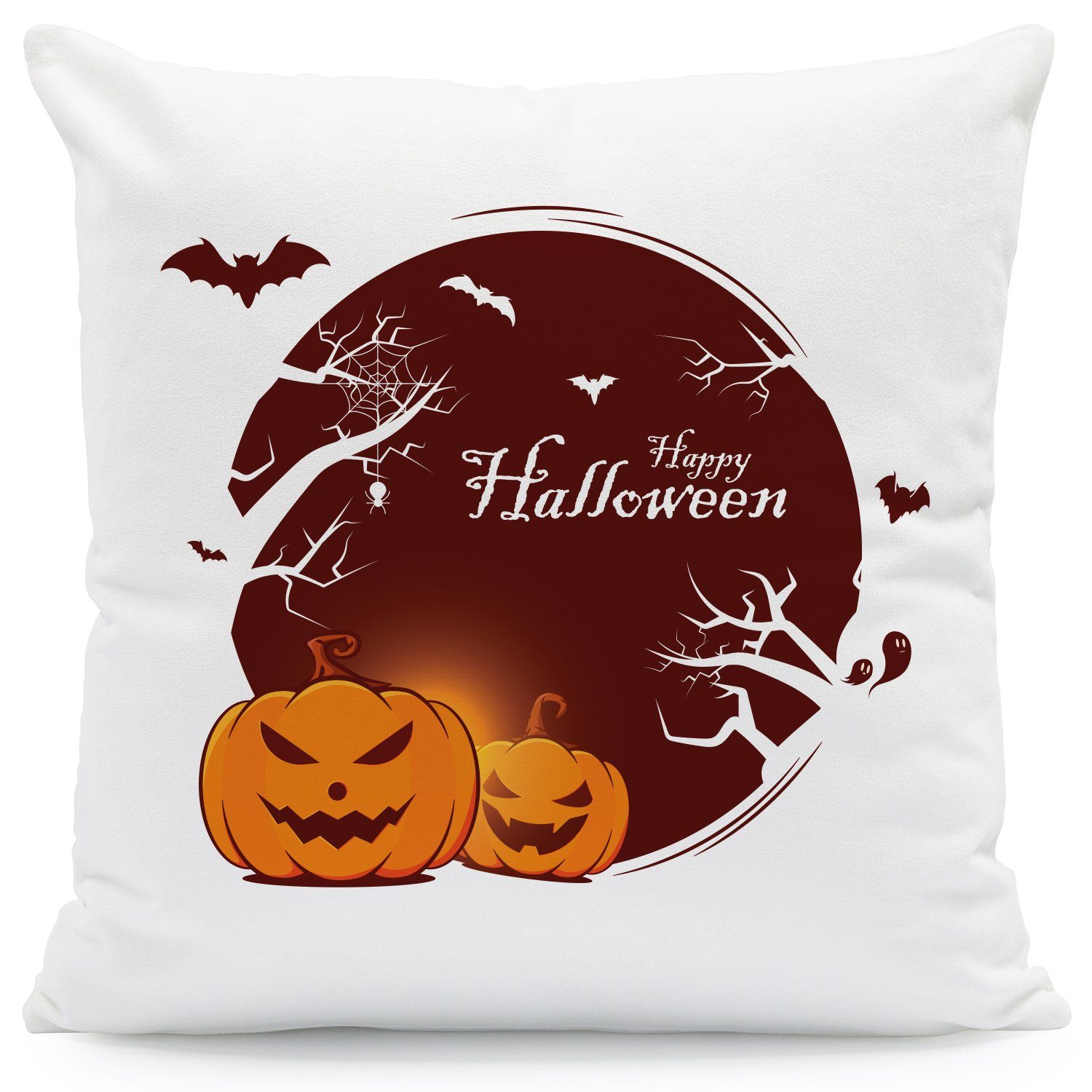 GRAVURZEILE Zierkissen mit Motiv - Halloween Kürbis - Schauriges Halloweenmotiv -, starke Farben ohne verblassen, Maschinenwäsche geeignet - ohne Füllung