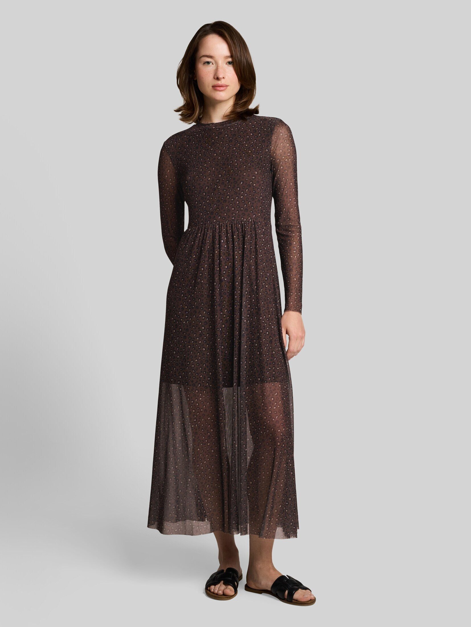 TOM TAILOR Denim Sommerkleid Kleider & Jumpsuits Fitted Mesh Midi-Kleid mit Animal-Print