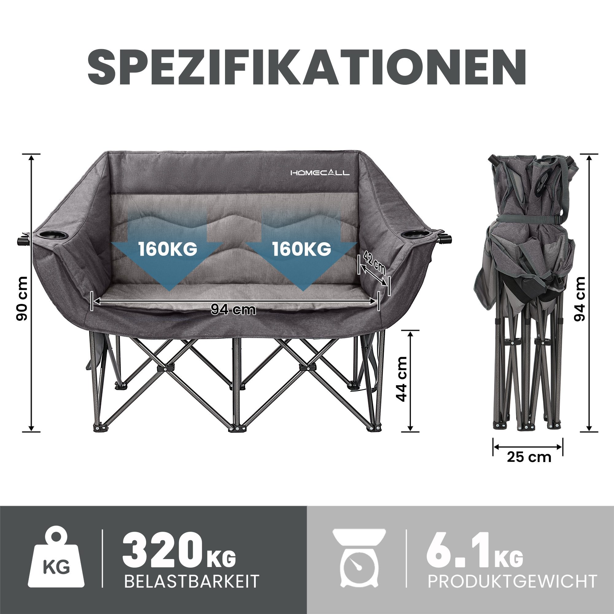 HOMECALL Campingstuhl Camping sofa Faltbar Karpfenstuhl Camping Couch Doppelter (1 St)