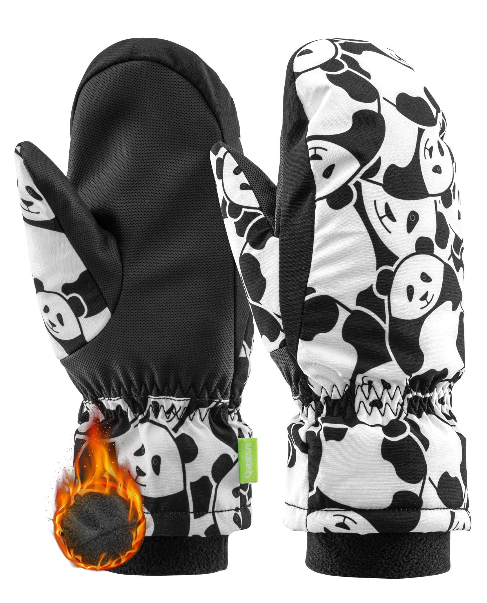 ROCKBROS Skihandschuhe Panda-Design Handschuhe für 4-12 Kinder (Winddichte und Warme Thermo Vollfingerhandschuhe für Winter Outdoor-Aktivitäten wie Skifahren, Snowboarden, Eislaufen)