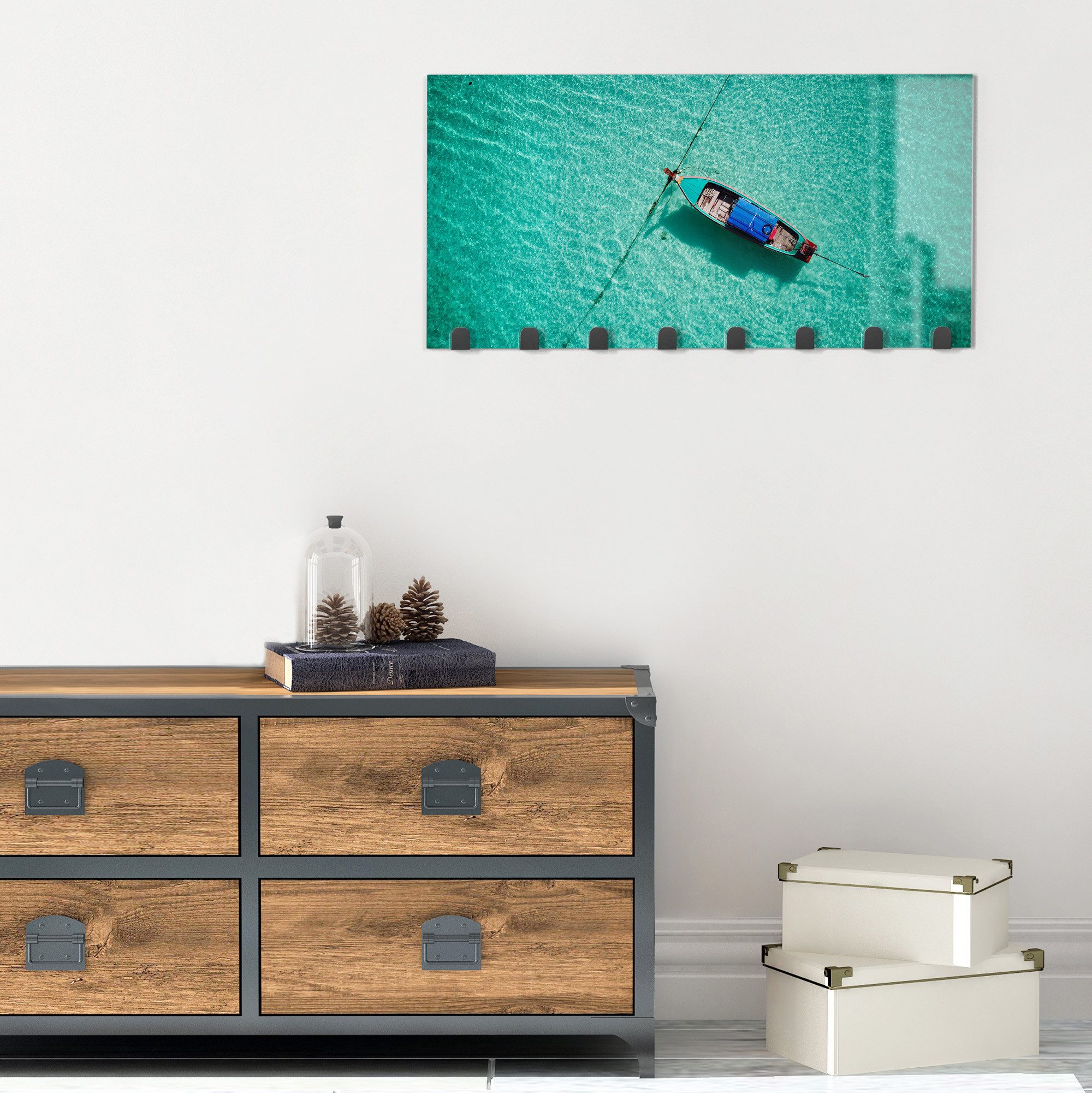 DEQORI Kleiderhaken 'Türkise Stille', Glas Garderobe Paneel magnetisch beschreibbar